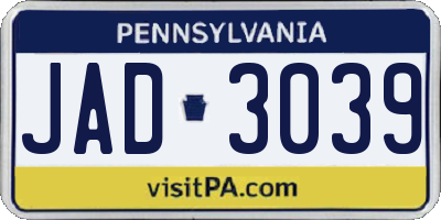 PA license plate JAD3039