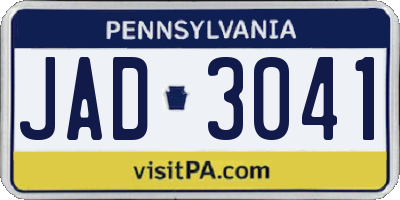 PA license plate JAD3041