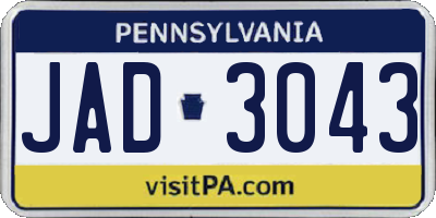 PA license plate JAD3043
