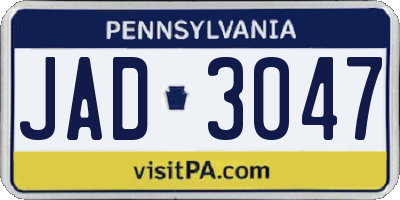 PA license plate JAD3047