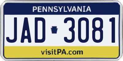 PA license plate JAD3081