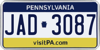 PA license plate JAD3087