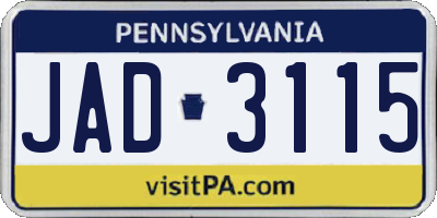 PA license plate JAD3115