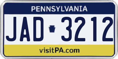 PA license plate JAD3212