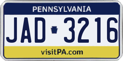 PA license plate JAD3216