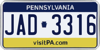 PA license plate JAD3316