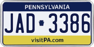 PA license plate JAD3386