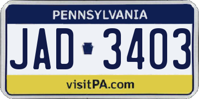 PA license plate JAD3403