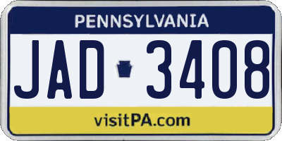 PA license plate JAD3408