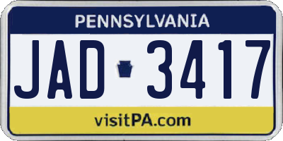 PA license plate JAD3417