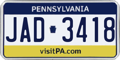 PA license plate JAD3418