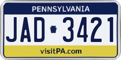 PA license plate JAD3421