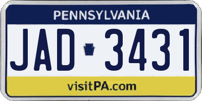 PA license plate JAD3431