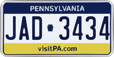 PA license plate JAD3434