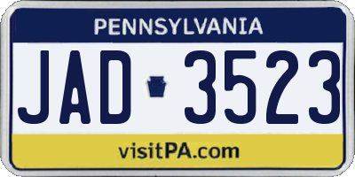 PA license plate JAD3523