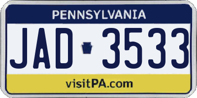 PA license plate JAD3533