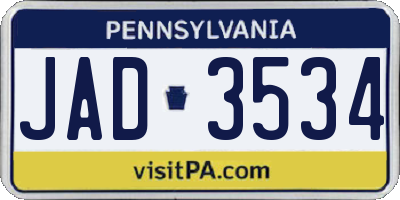 PA license plate JAD3534