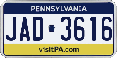 PA license plate JAD3616