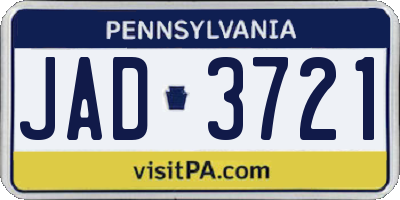 PA license plate JAD3721