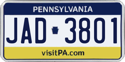 PA license plate JAD3801