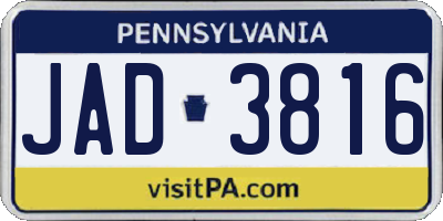 PA license plate JAD3816