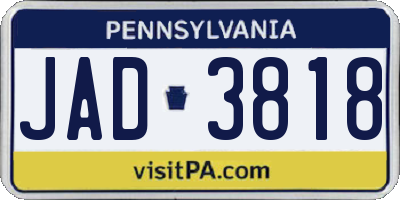 PA license plate JAD3818