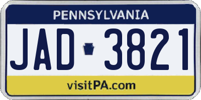 PA license plate JAD3821