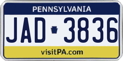 PA license plate JAD3836