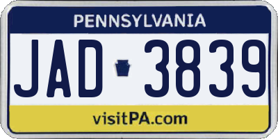 PA license plate JAD3839