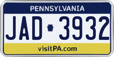 PA license plate JAD3932