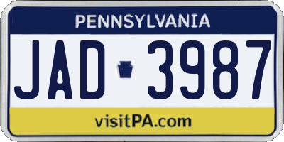 PA license plate JAD3987