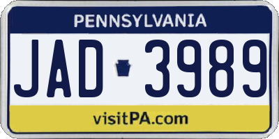 PA license plate JAD3989