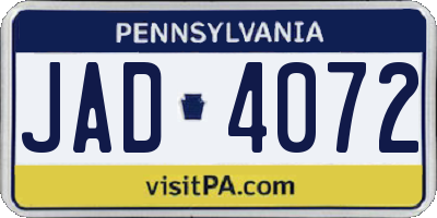 PA license plate JAD4072