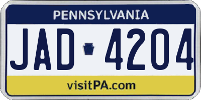 PA license plate JAD4204
