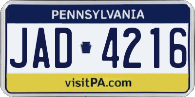 PA license plate JAD4216