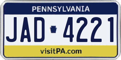 PA license plate JAD4221