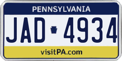PA license plate JAD4934