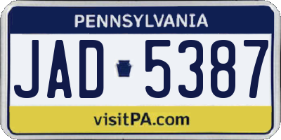 PA license plate JAD5387