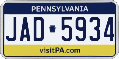 PA license plate JAD5934