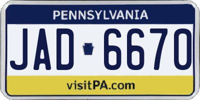 PA license plate JAD6670