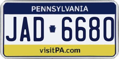 PA license plate JAD6680