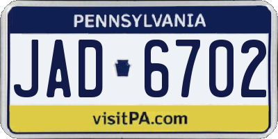 PA license plate JAD6702