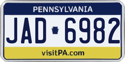 PA license plate JAD6982