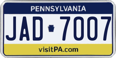 PA license plate JAD7007