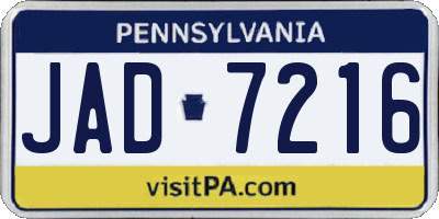 PA license plate JAD7216