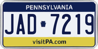 PA license plate JAD7219
