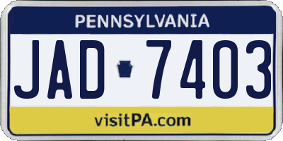PA license plate JAD7403