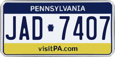 PA license plate JAD7407