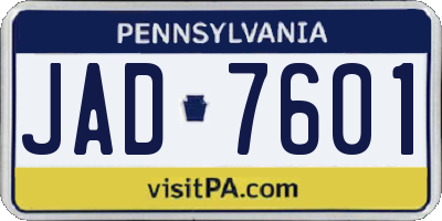 PA license plate JAD7601