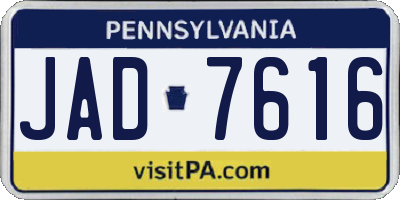 PA license plate JAD7616